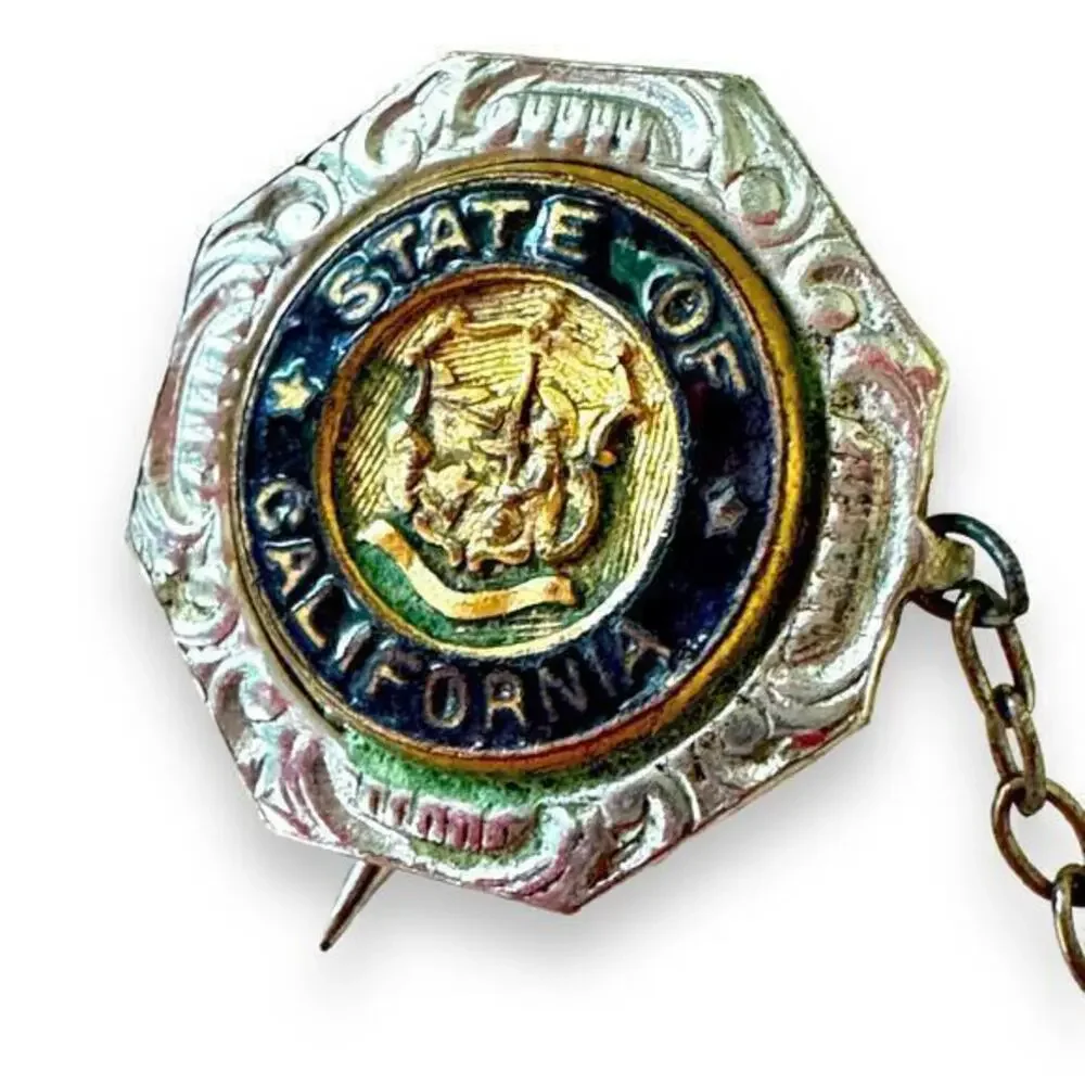 1929 Antique California State Seal Lapel Pin Enamel Art Deco Vintage Rare Cool